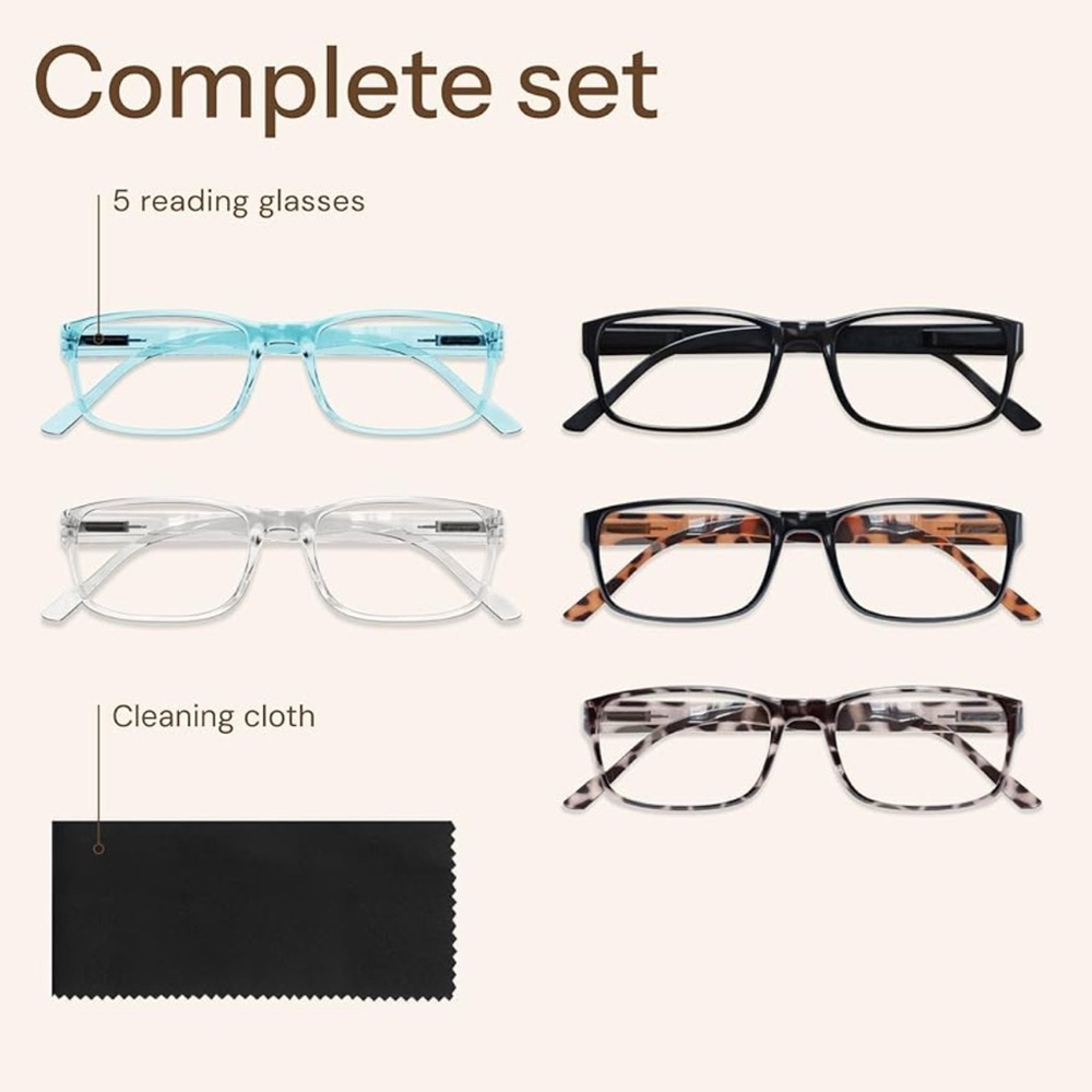 Set of 5 Reading Glasses with Cleaning Cloth